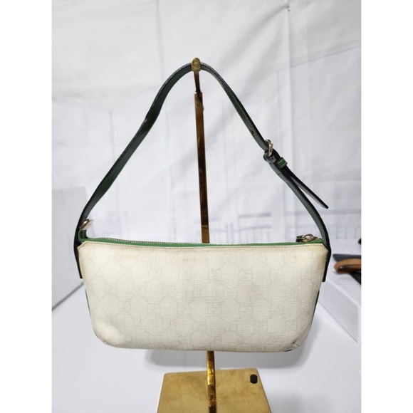 Authentic Gucci Canvas and Leather Pochette Cream/Green - Picture 3 of 13